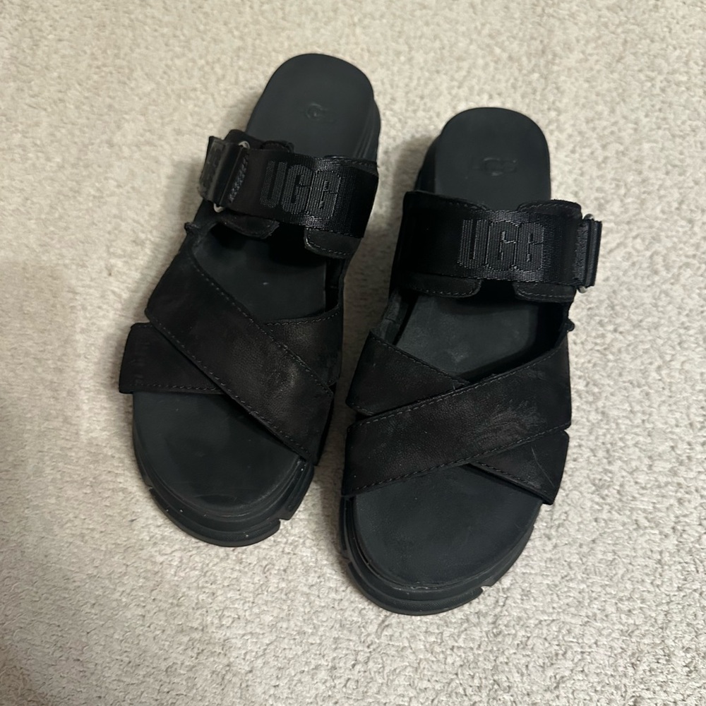 UGG Black Sandals with Cross-Strap Design
